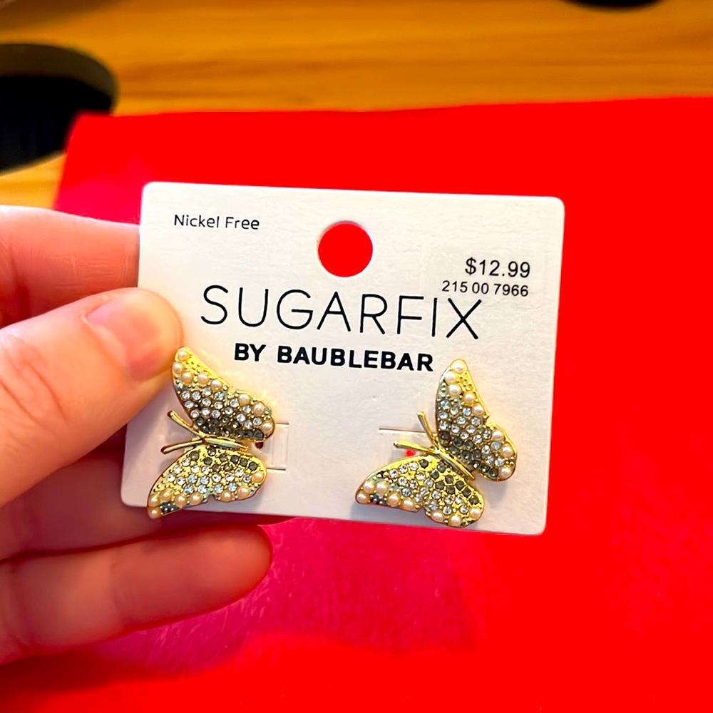 New, Never Been Worn, Earrings, Rhinestones, Butterflies, Sugarfix by BaubleBar